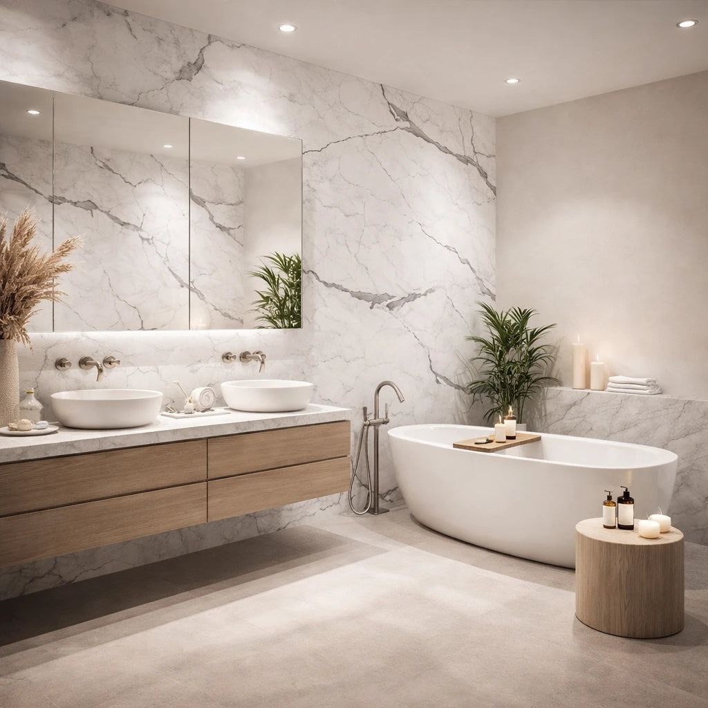 Carrara White Marble Effect Self Adhesive Wall Panel - NUWALL UK