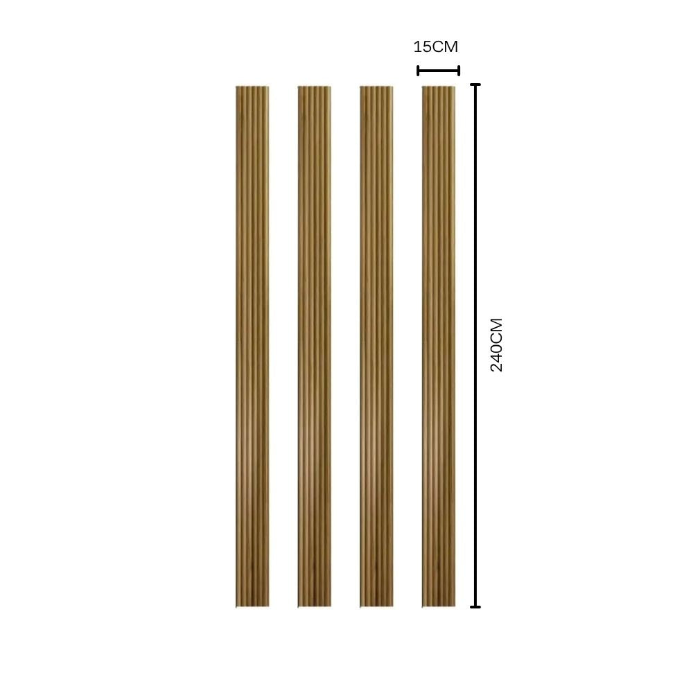Medium oak Arc Reeded wall panel by NU Wall showing a reeded textured surface and smooth edges on a wall display.
