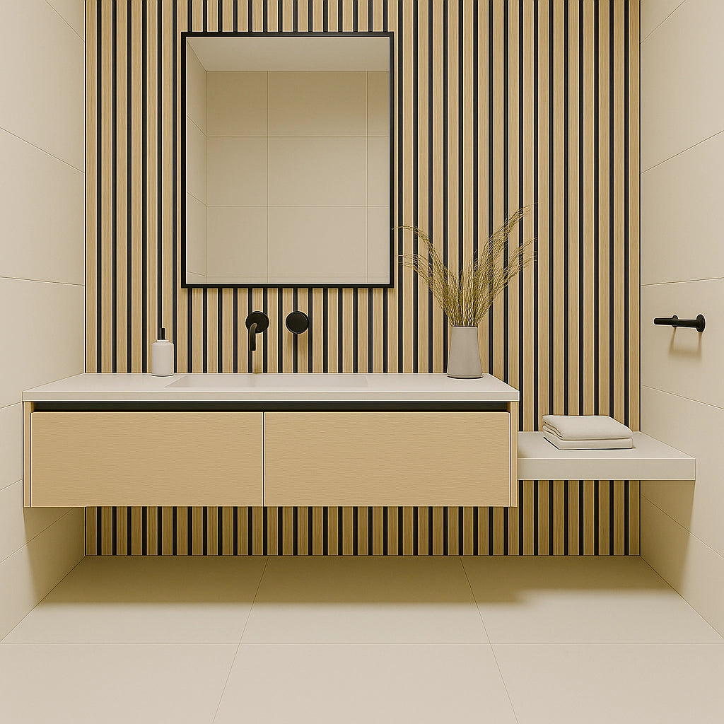 Residence Light Oak and Black Waterproof Wall Panel