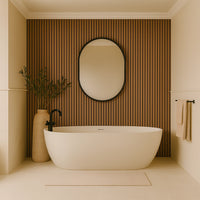 Waterproof polystyrene medium oak and black slat wall panelling