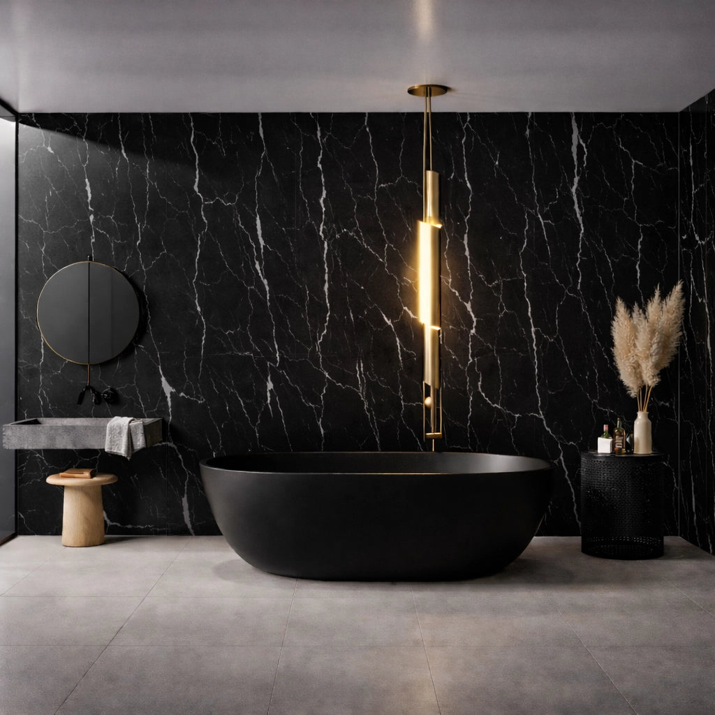 Nero Marquina Marble Effect Self Adhesive Wall Panel - NUWALL UK Main image