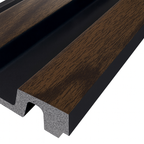 Waterproof polystyrene dark oak and black slat wall panelling