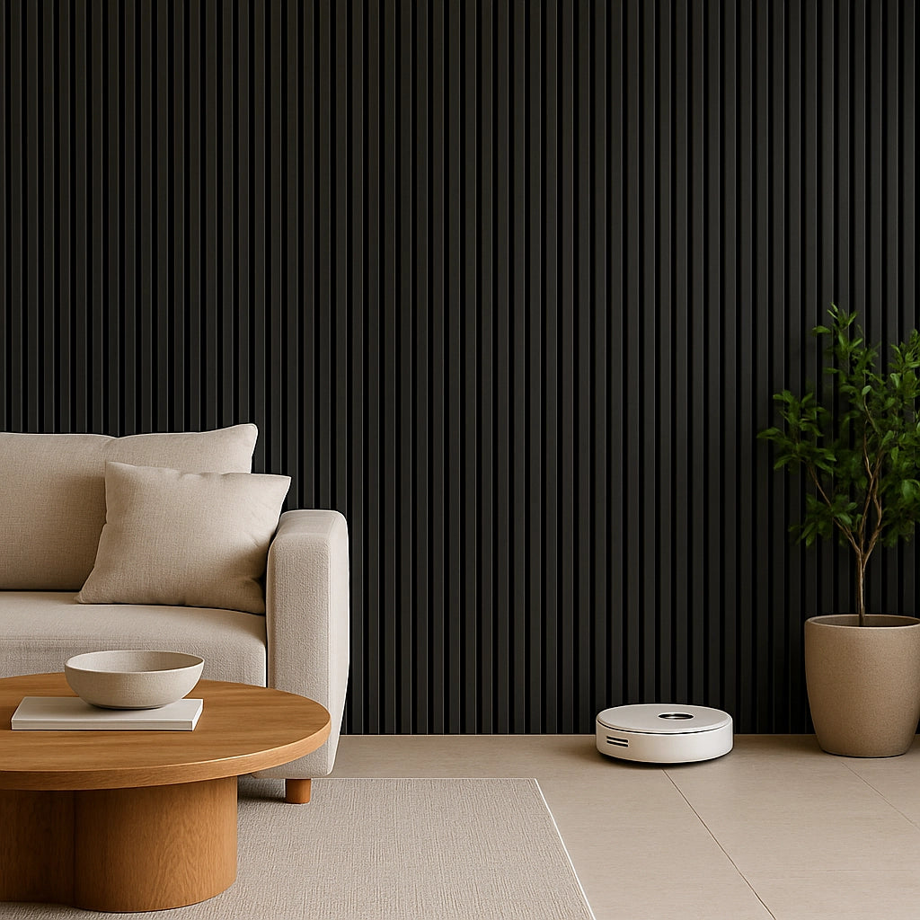 Waterproof polystyrene brushed black slat wall panelling Main image