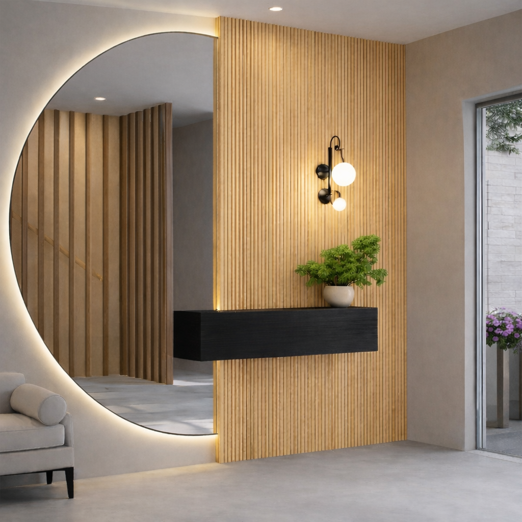 Arc Reeded – Light Oak Waterproof Wall Panel • Pack of 4 - NUWALL UK Main image