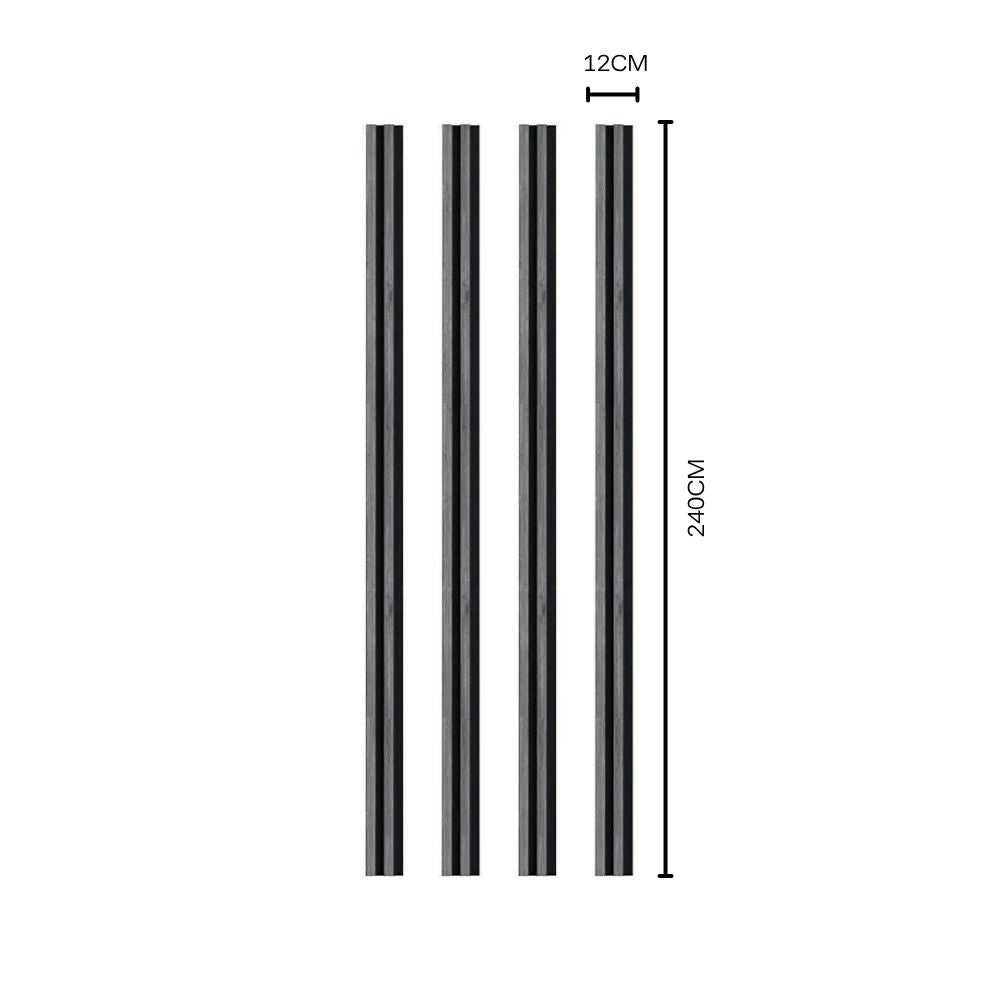 NU Wall Residence Grey Oak and Black Slatted Wall Panel in a pack of four, showcasing modern textured wood design for interior decor
