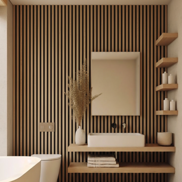 Residence - Light Oak & Black Waterproof Wall Panel • Pack of 4 - NUWALL UK