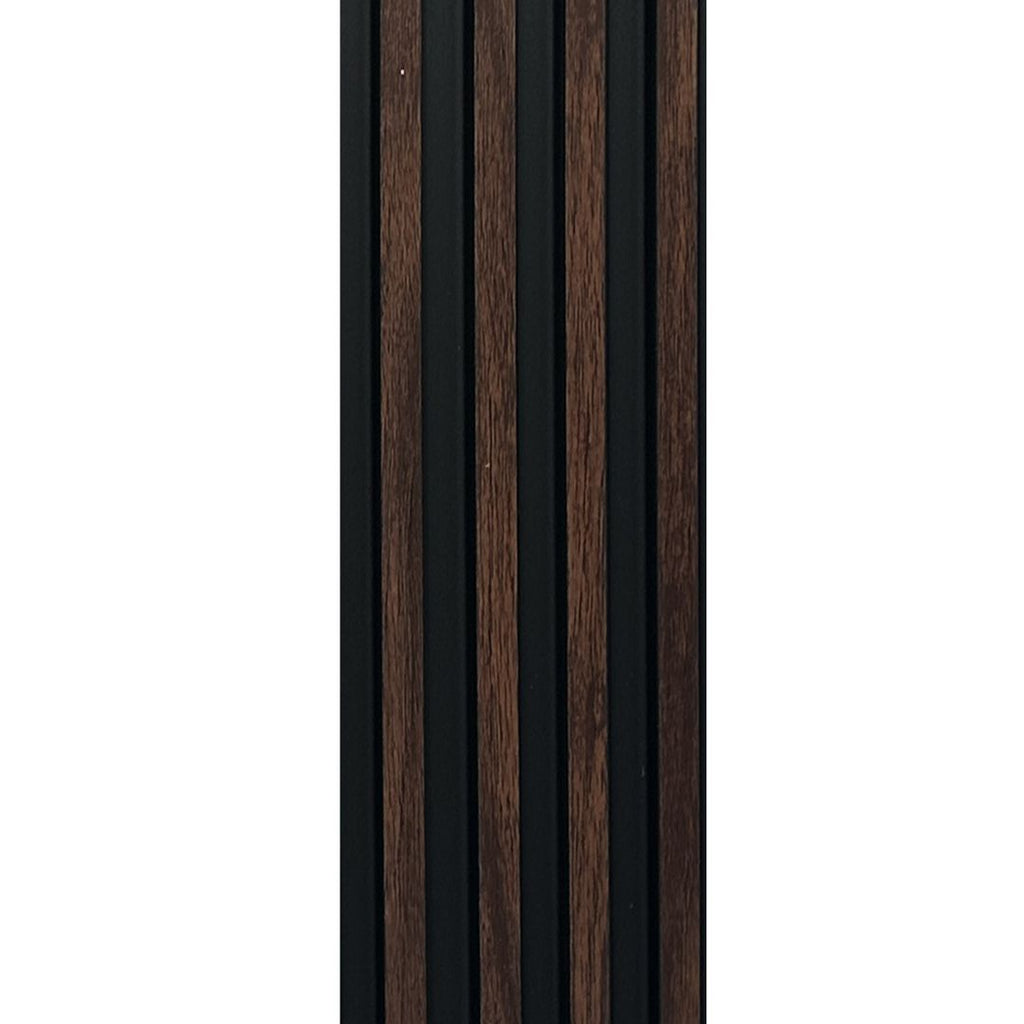 NU Wall Palm dark oak and black waterproof wall panels, pack of four, showcasing textured wood grain and sleek modern design.
