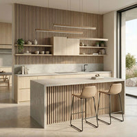 NU Wall Residence light oak and black waterproof wall panels, pack of 4, showcasing modern textured surface and sleek design.