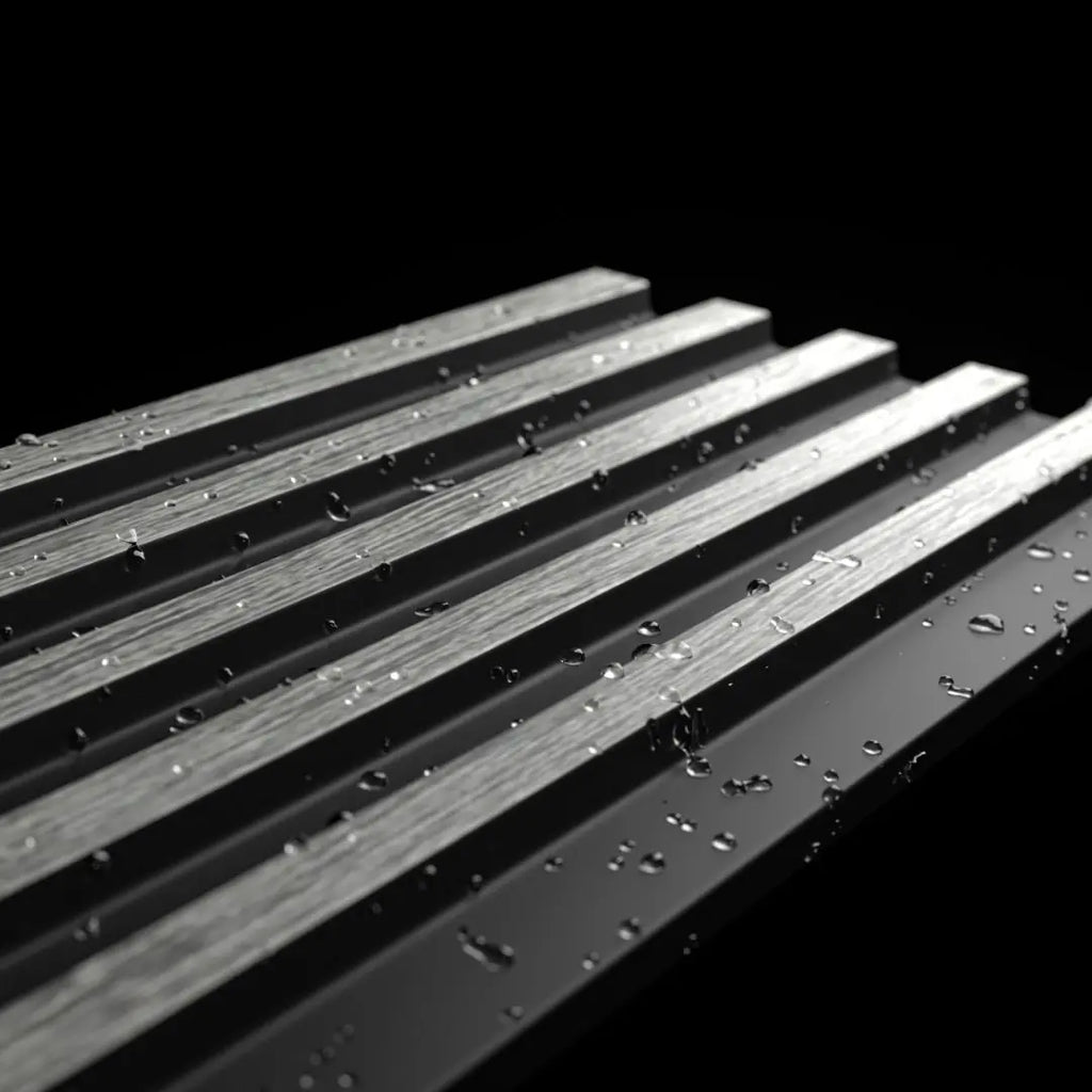 Waterproof polystyrene grey oak and black thin slatted wall panelling