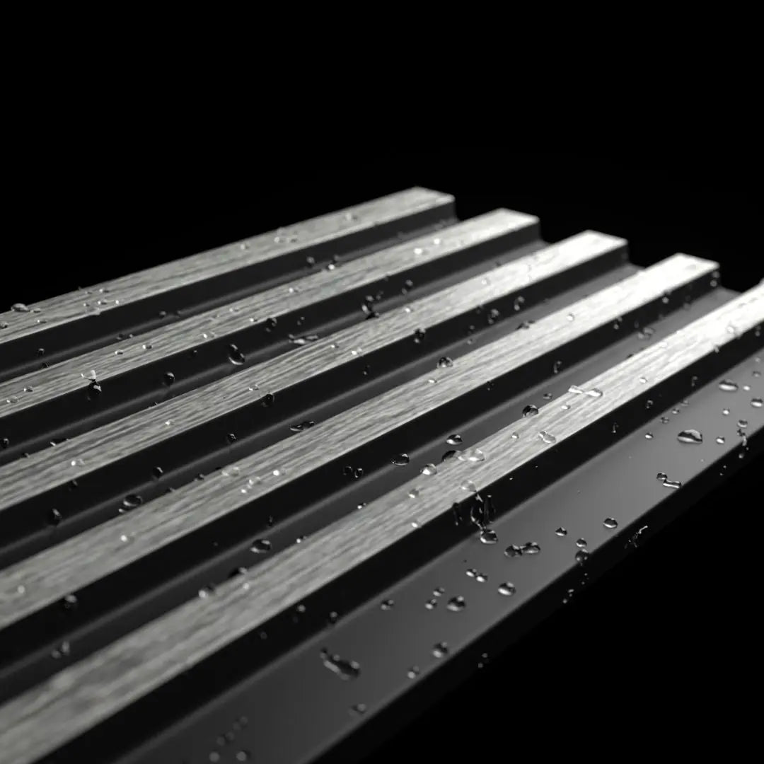 Waterproof polystyrene grey oak and black thin slatted wall panelling