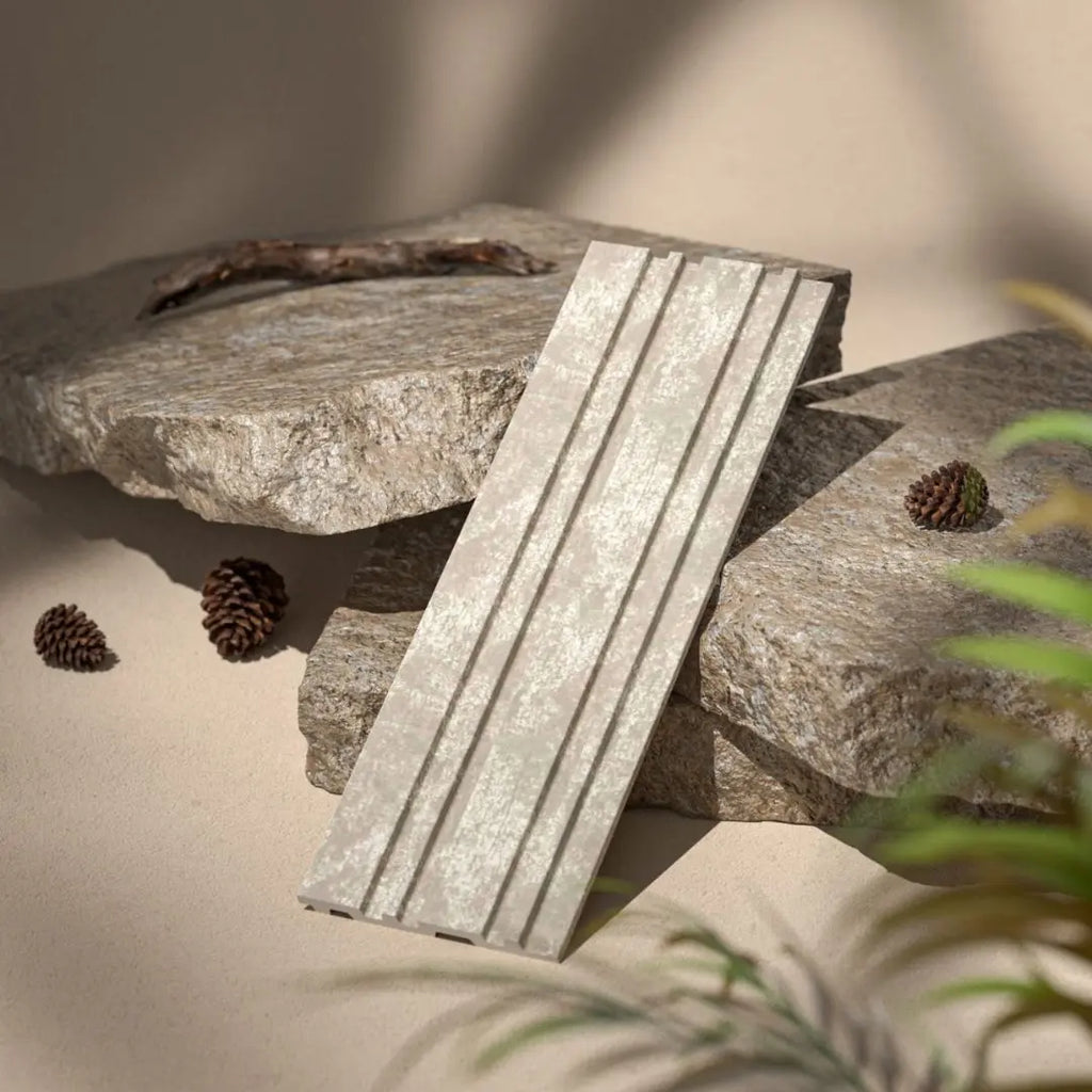 Waterproof polystyrene beige marble effect thin slatted wall panelling
