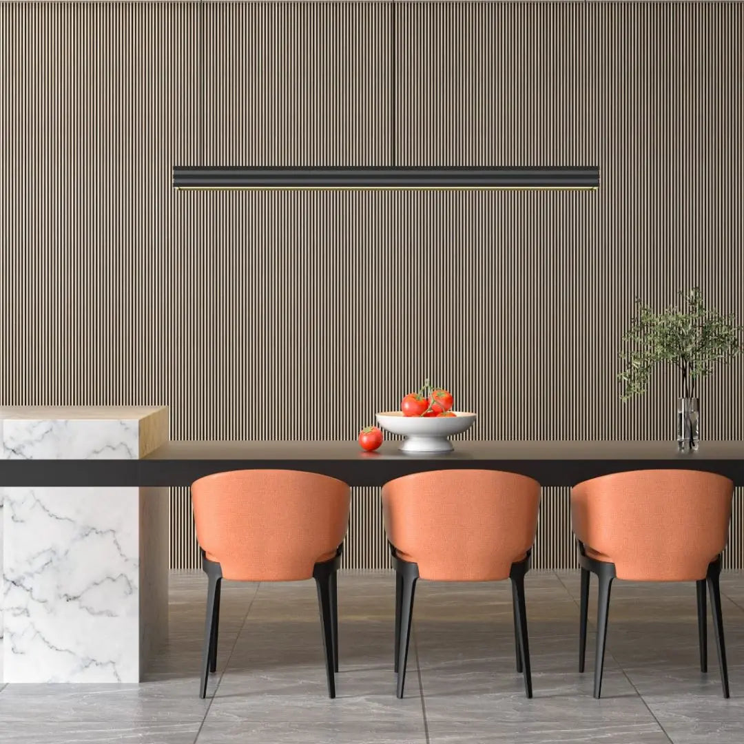 Waterproof polystyrene light oak and black thin slatted wall panelling