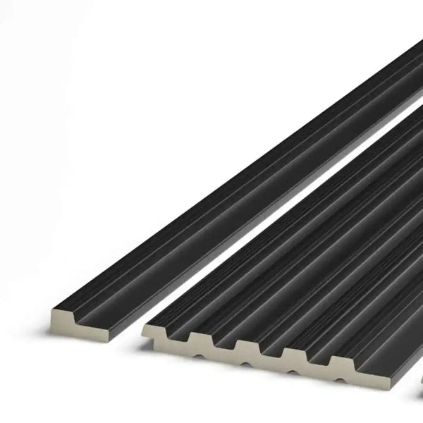brushed black grooved wall panel end trim
