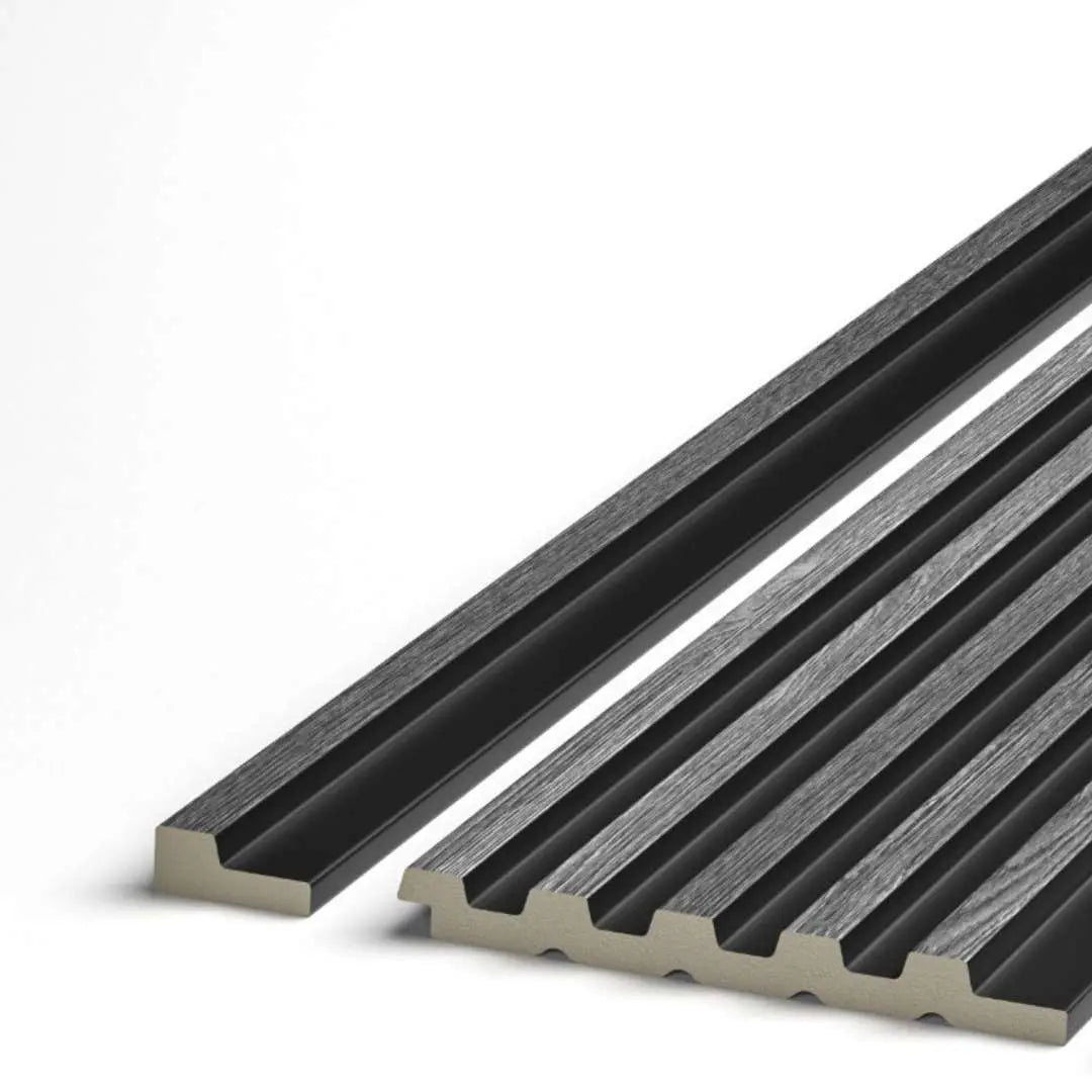 grey oak grooved wall panel end trim Main image