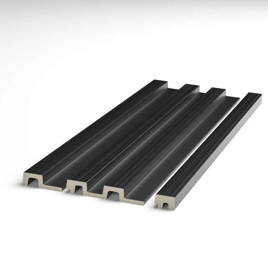 brushed black grooved wall panel end trim