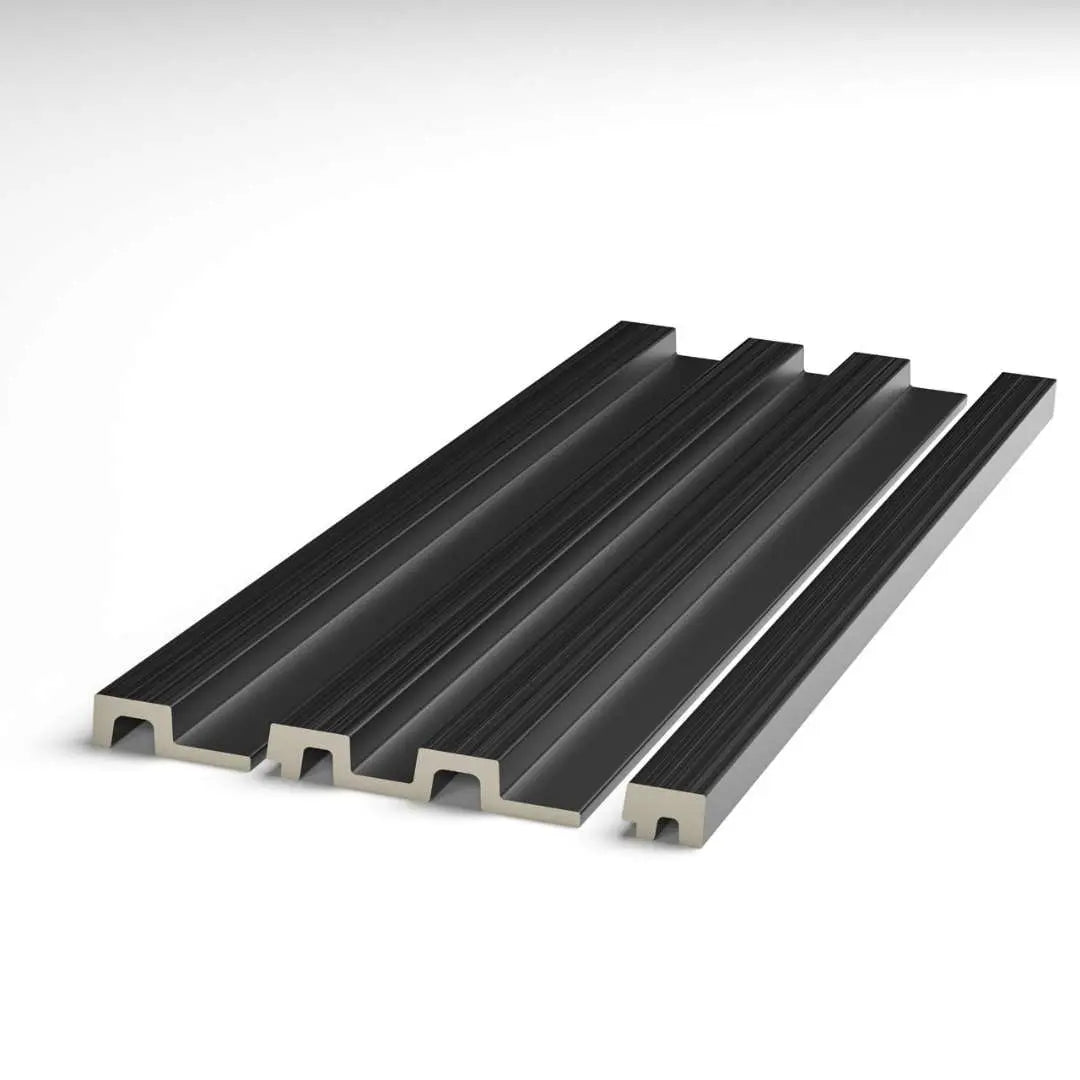 brushed black grooved wall panel end trim