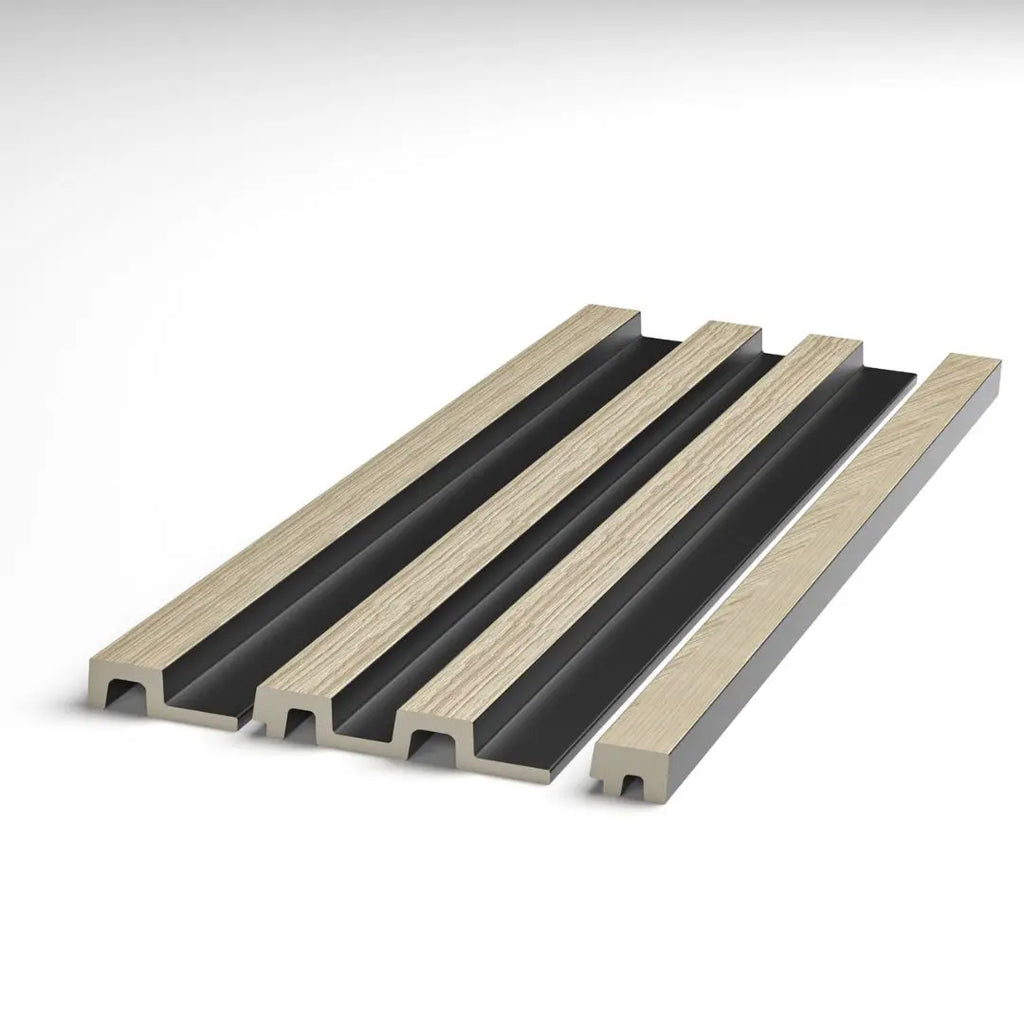 brushed black grooved wall panel end trim