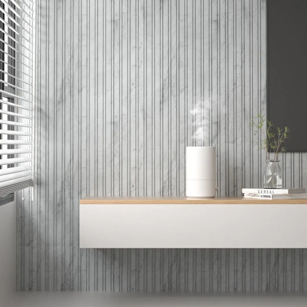 Waterproof polystyrene light grey marble effect thin slatted wall panelling