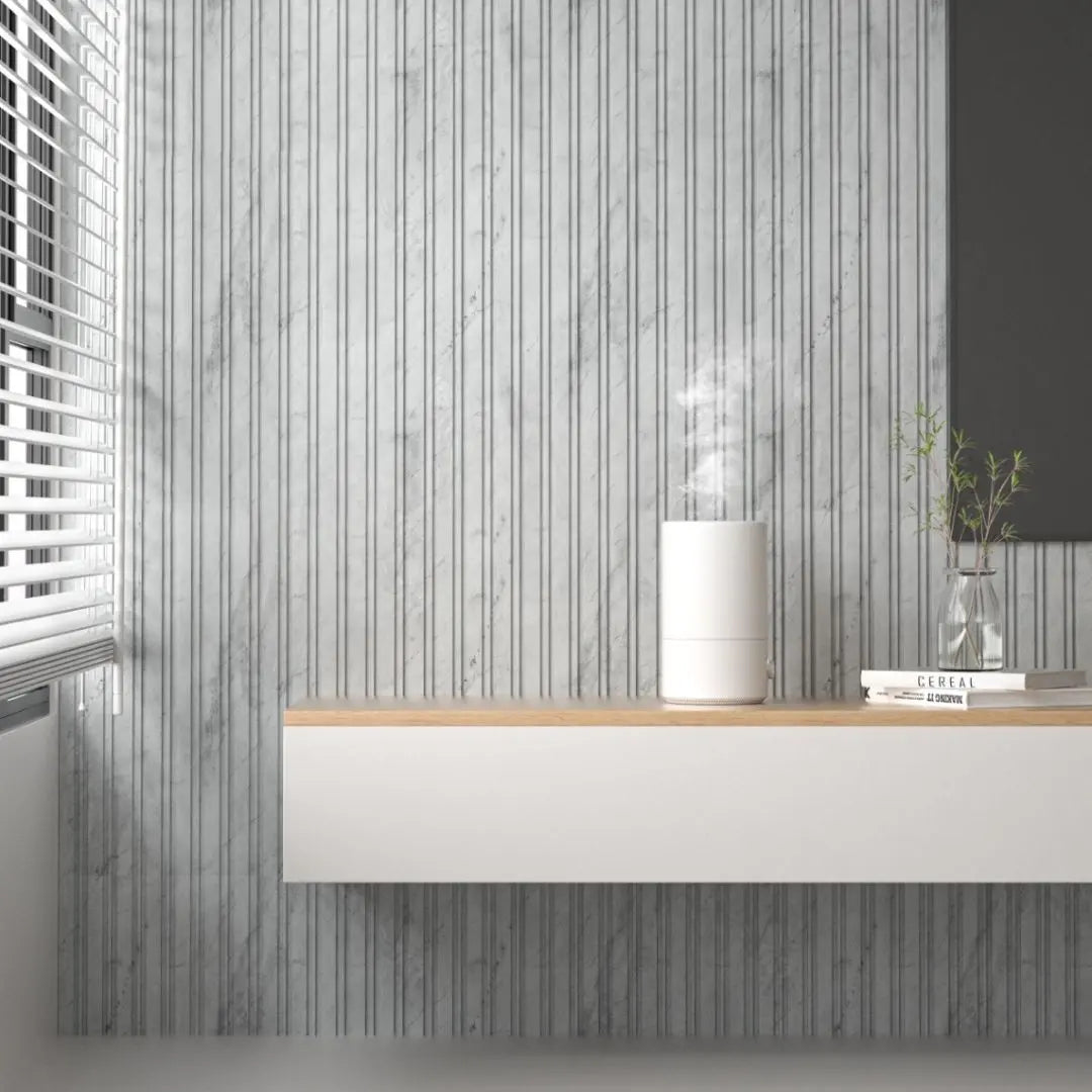 Waterproof polystyrene light grey marble effect thin slatted wall panelling