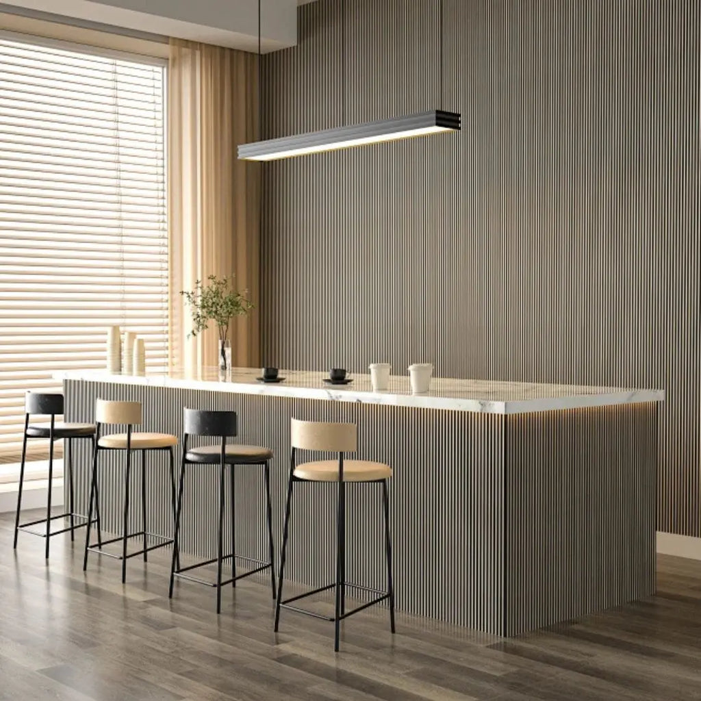 Waterproof polystyrene light oak and black thin slatted wall panelling