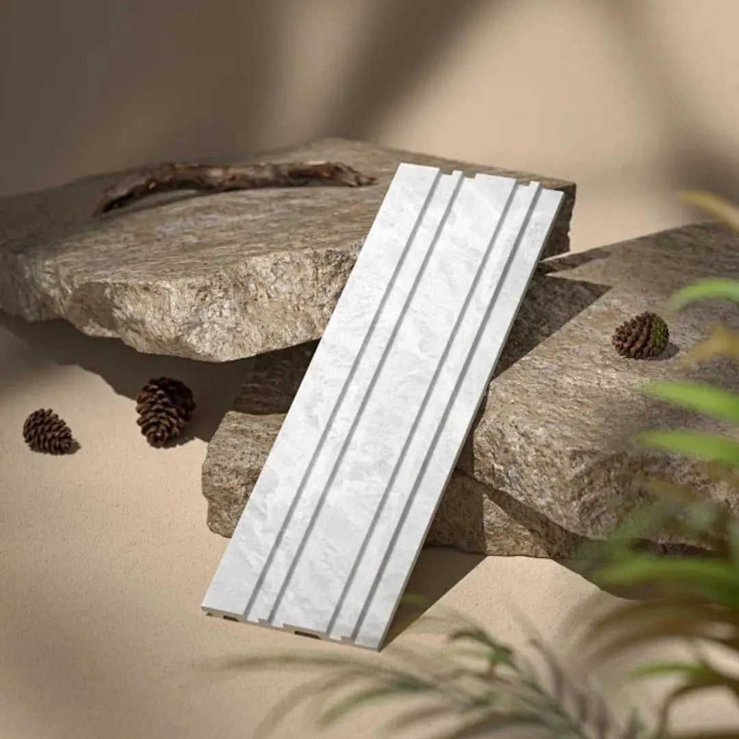 Waterproof polystyrene light grey marble effect thin slatted wall panelling