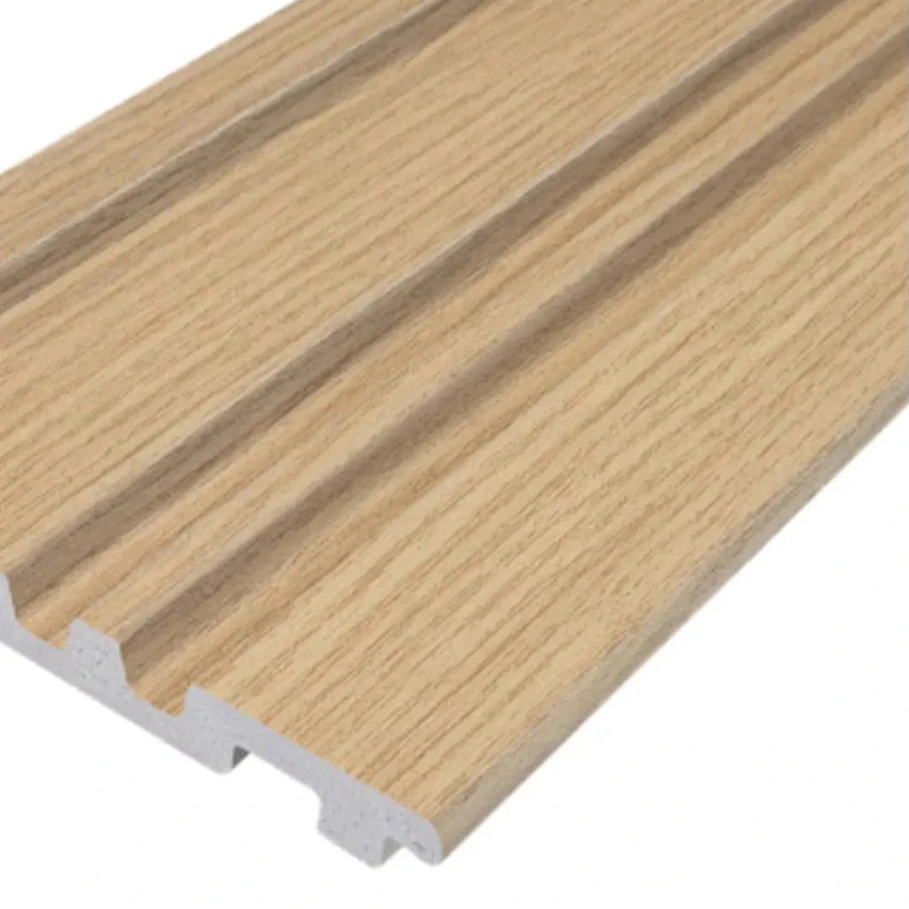 Waterproof polystyrene beige natural oak thin slatted wall panelling
