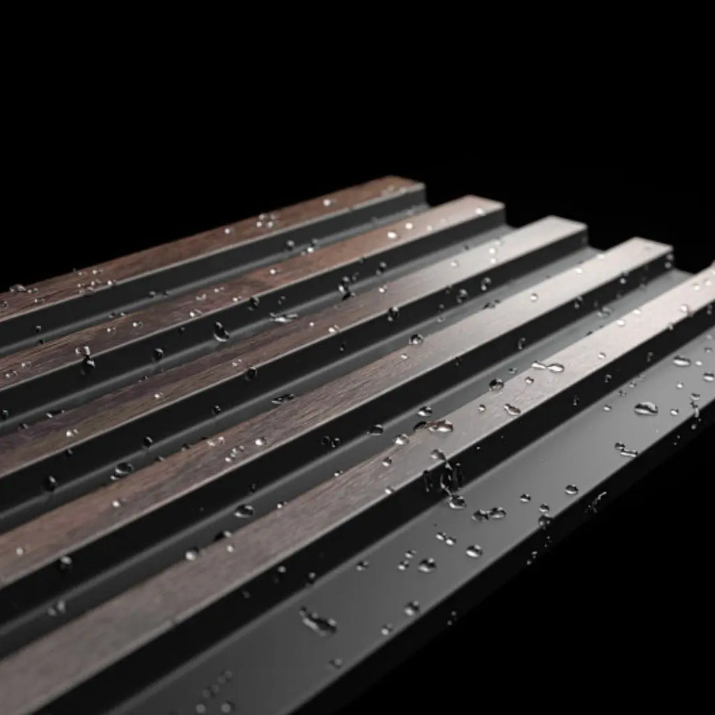 Waterproof polystyrene dark oak and black thin slatted wall panelling