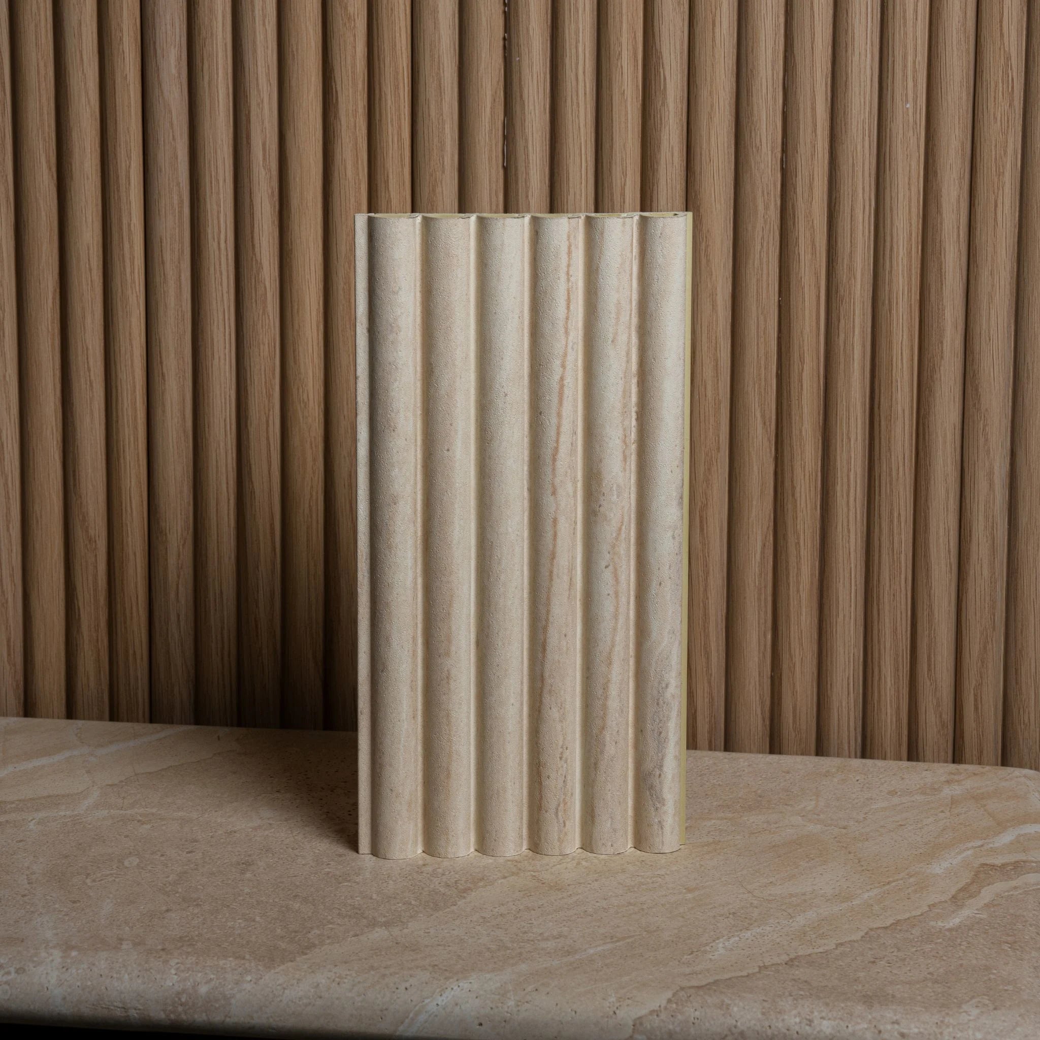 Cool Beige Travertine Reeded Wall Panel - Single
