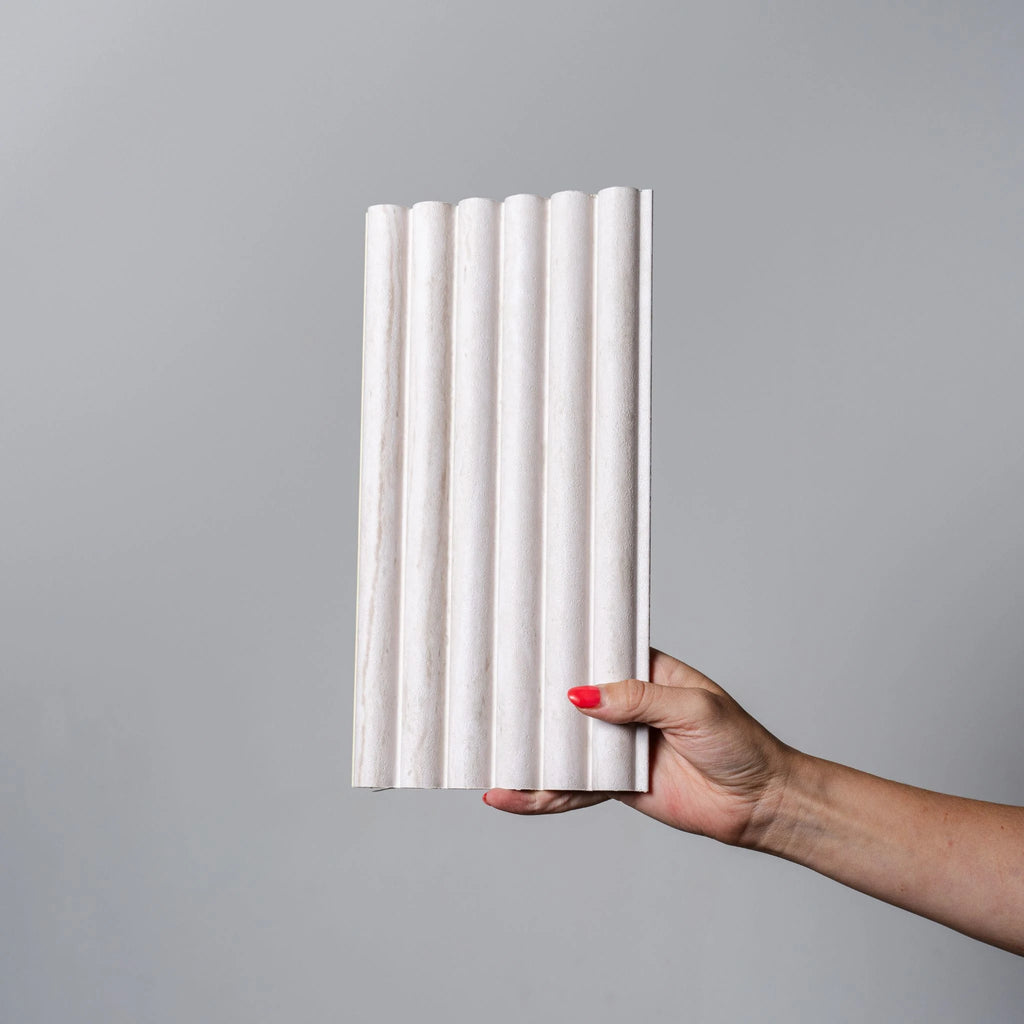 White Washed Travertine Reeded Wall Panel