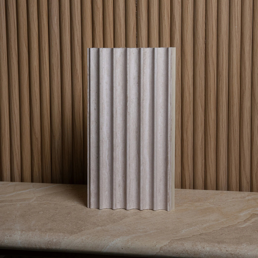 White Washed Travertine Fluted Wall Panel - Single